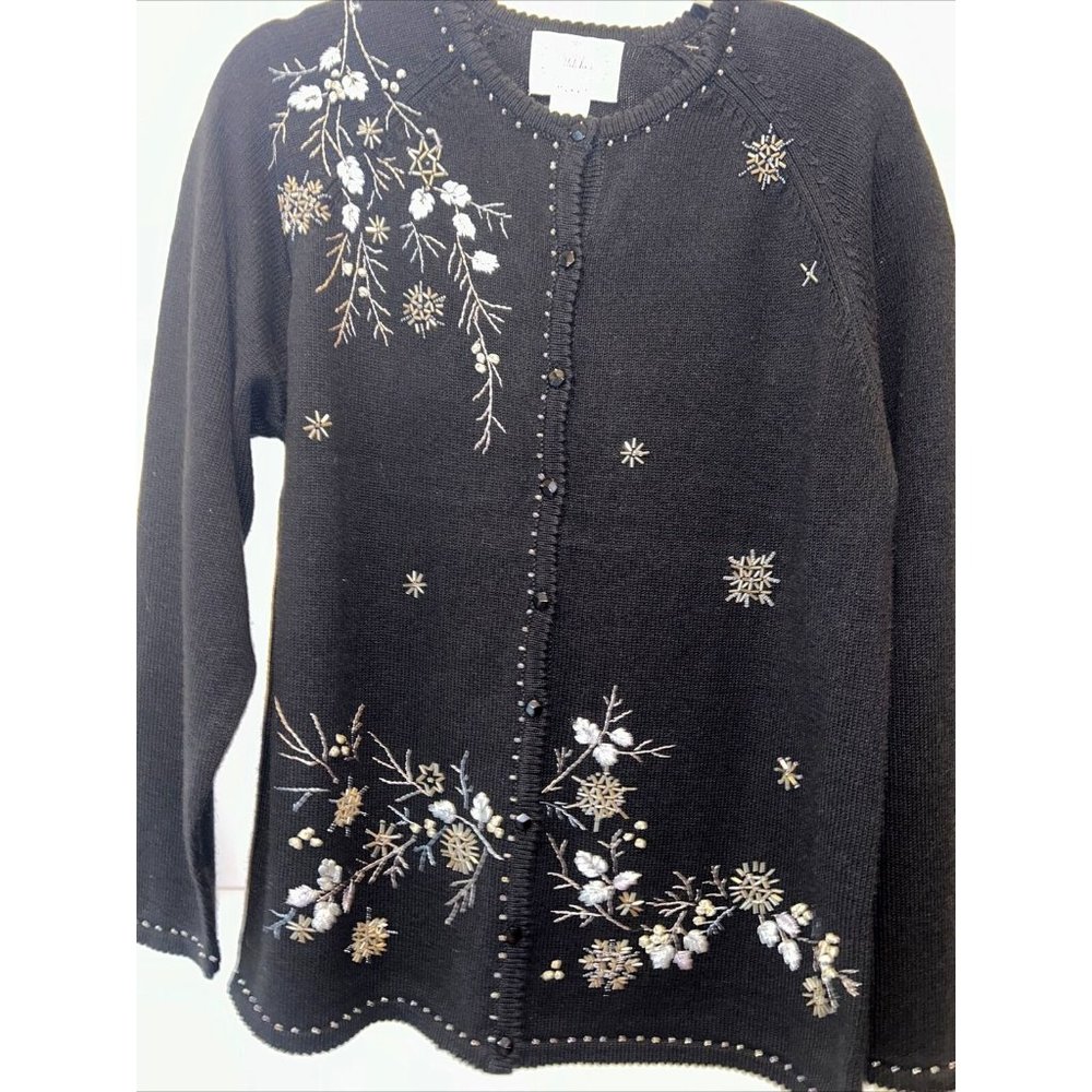 Stitches In Time  Sweater Womens Size Med Navy Winter Snowflake